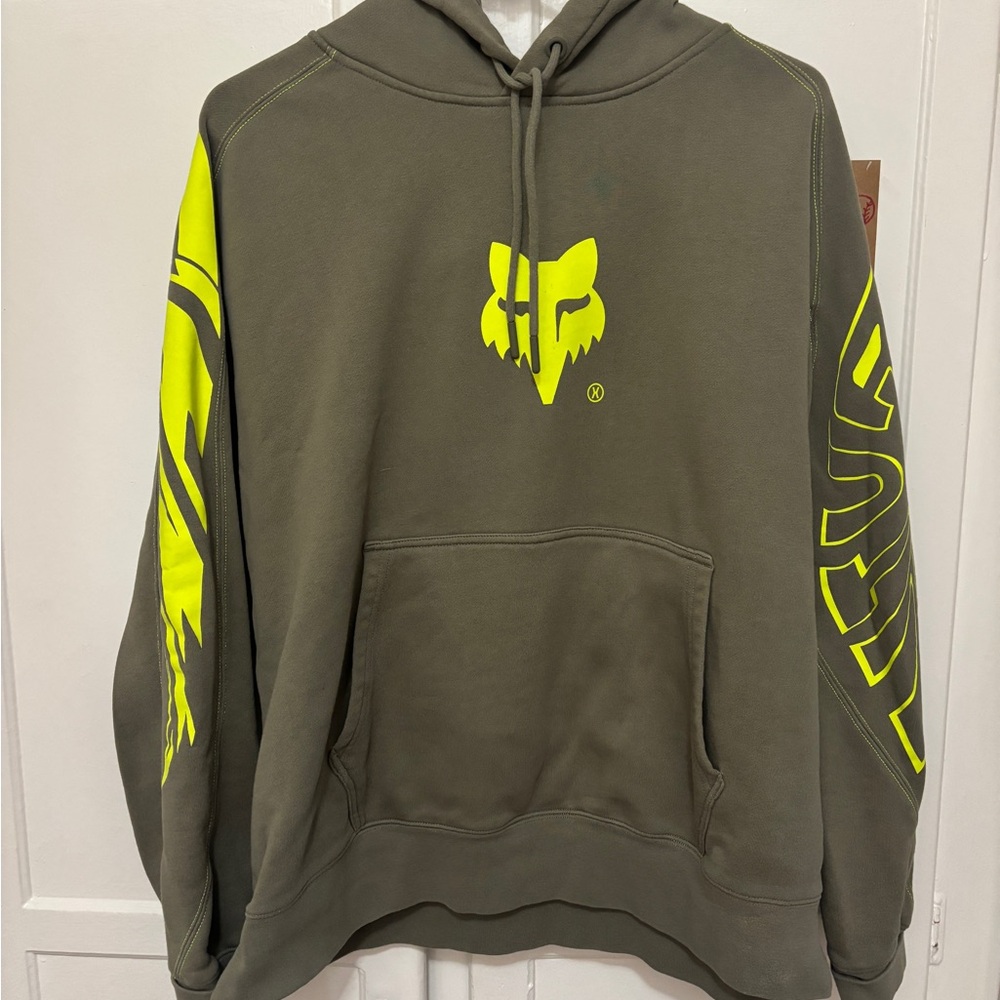Fox Men's Hoodie in Olive and Neon Yellow